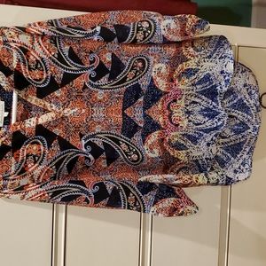 Long sleeve blouse white red and blue